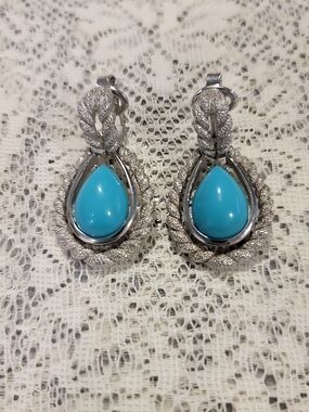 Turquoise Teardrop Silver-tone Drop Earrings